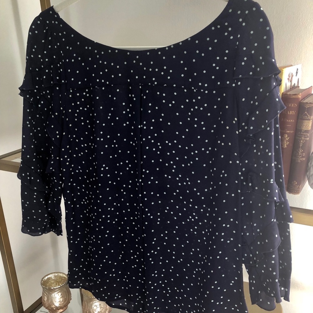 Navy Polka Dot Ruffle Top